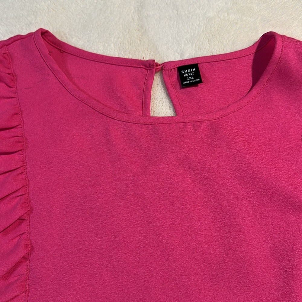 Hot Pink Ruffle Sleeve Blouse - Picture 2 of 3